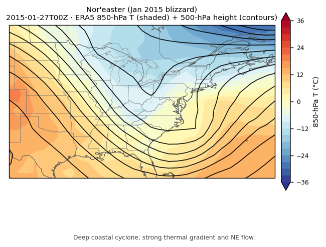 Nor'easter 2015-01-27 t850 and z500