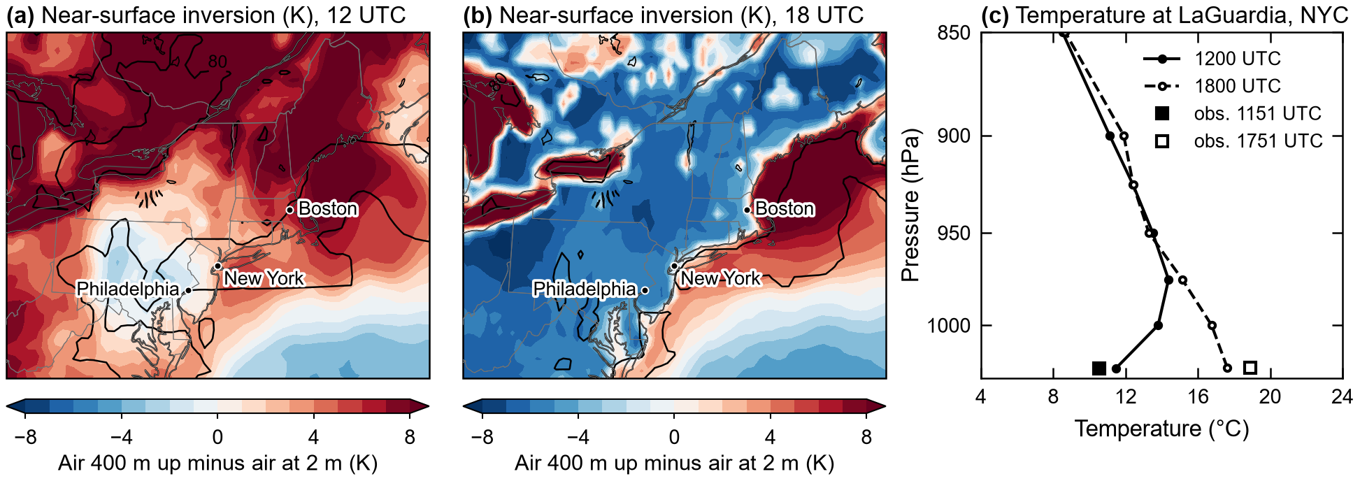 ERA5 maps for the morning inversion case, 1200 and 1800 UTC 20 March 2012