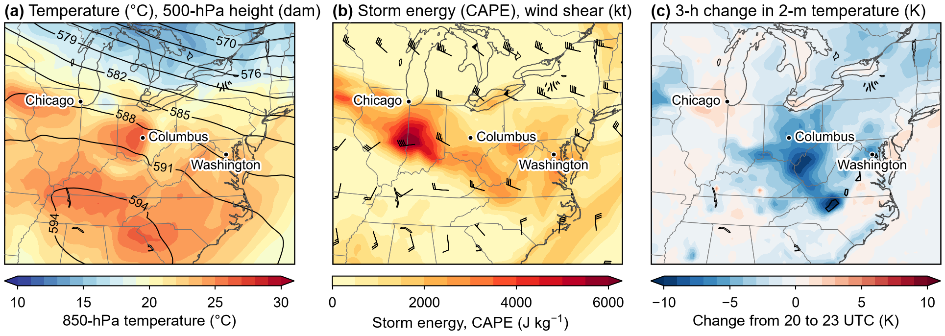 ERA5 maps for the derecho case, 1800 UTC 29 June 2012, with cooling from 2000 to 2300 UTC