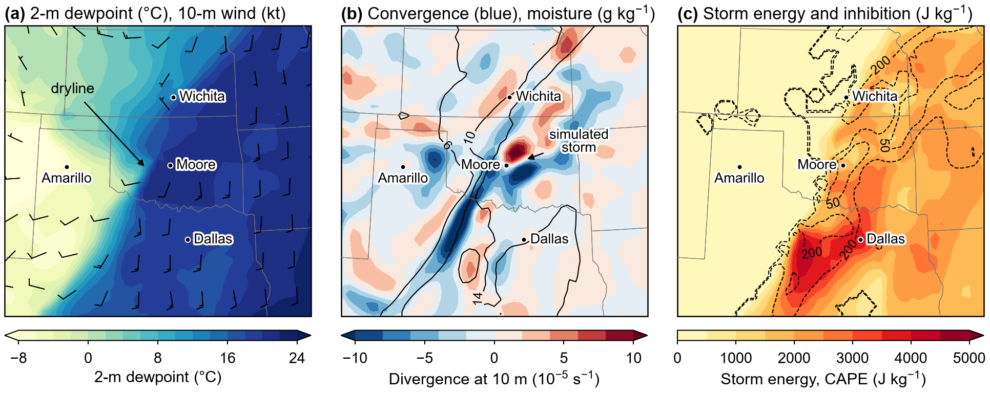 ERA5 maps for the dryline case, 2100 UTC 20 May 2013