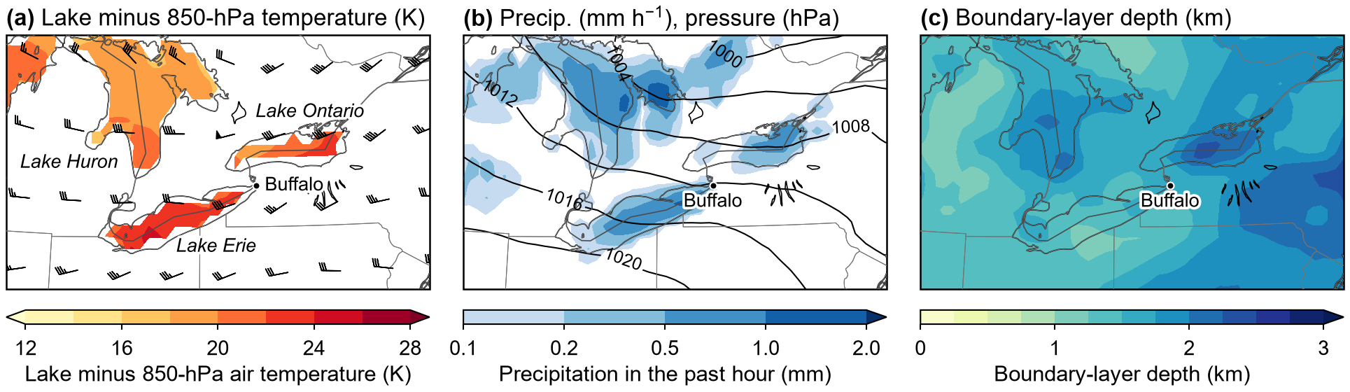 ERA5 maps for the lake-effect snow case, 2100 UTC 18 November 2014