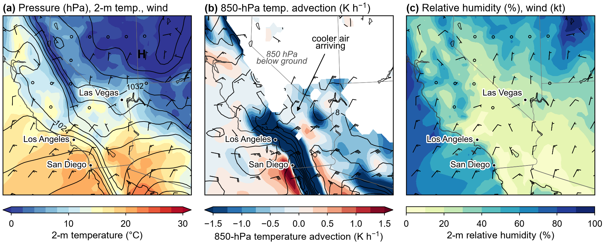 ERA5 maps for the Santa Ana wind case, 0900 UTC 22 October 2007